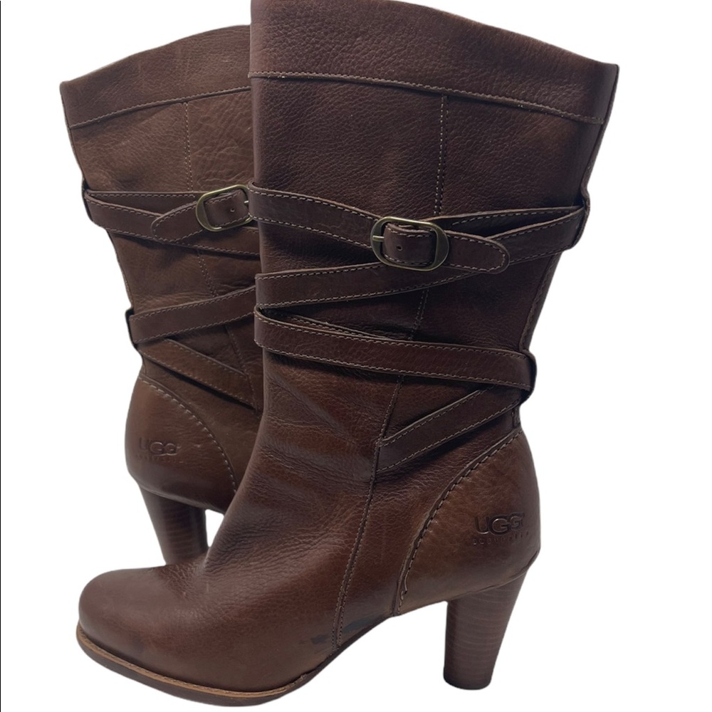 Ugg Caroline Cigar Brown Leather Mid Calf Boot Size 8